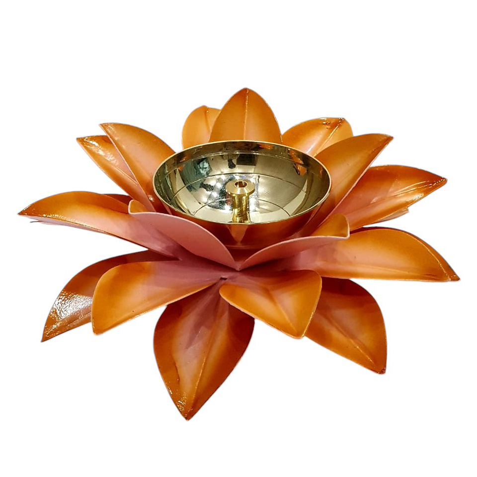 Brass Lotus Diya (Blue) - 6x6x2 Inches | Handmade Metal Decoration Moisture Proof Water Resistant Easy To Clean Fireproof Standard Indian Temple Theme