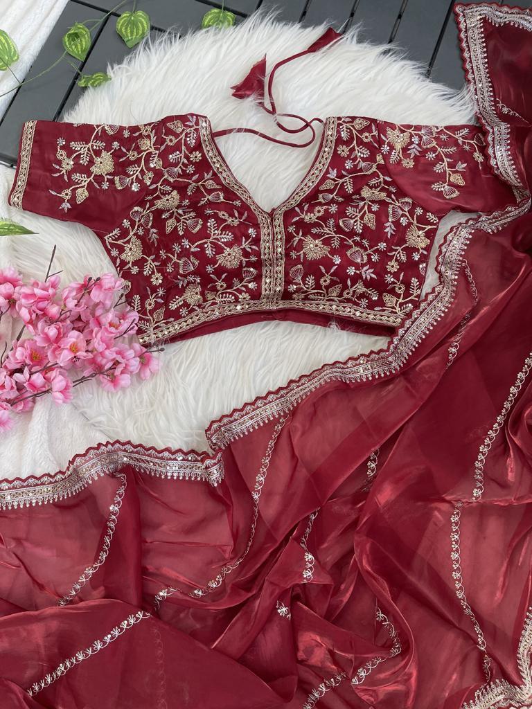 Silk Embroidery Saree - Color: As Per Images