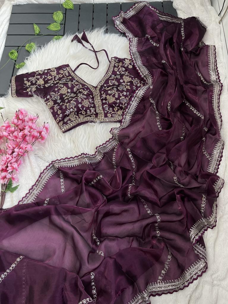 Silk Embroidery Saree - Color: As Per Images
