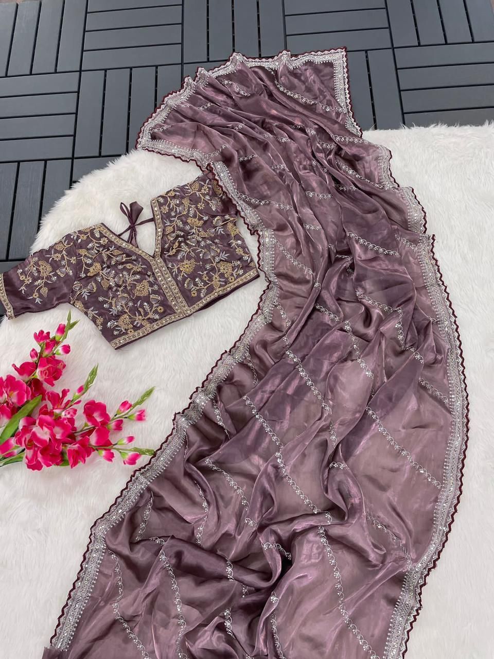 Silk Embroidery Saree - Color: As Per Images