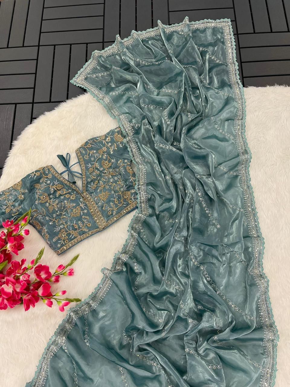 Silk Embroidery Saree - Color: As Per Images