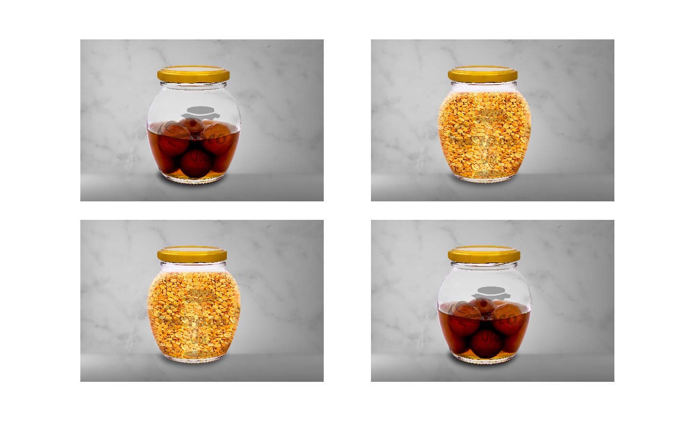Printed Round Glass Jar Set For Kitchen Storage With Golden Lid