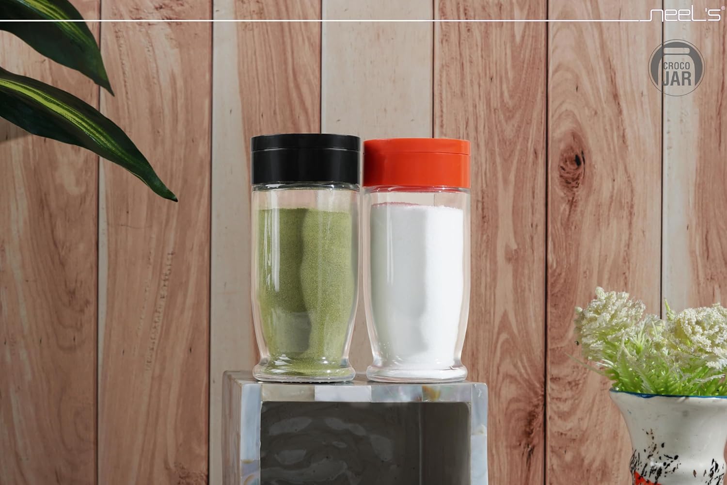 Croco Jar - 12 Piece Set, Plastic, Steel, Glass Material | For Dry Fruits Storage, Food Storage, Juice & Water With Screw Type Round Caps