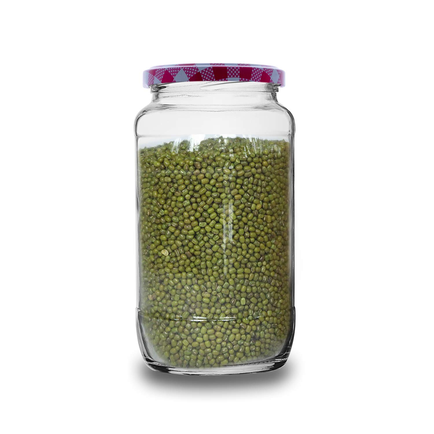 Croco Glass Jar With Air Tight Red Stripe Lid - 12 Piece Set Plastic Steel Glass Screw Type Caps For Dry Fruits Juice & Water Storage