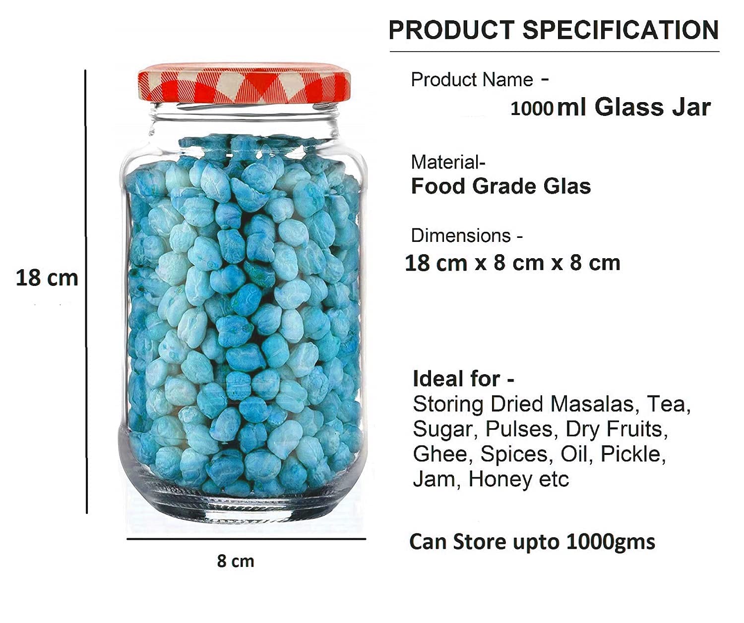Croco Glass Jar With Air Tight Red Stripe Lid - 12 Piece Set Plastic Steel Glass Screw Type Caps For Dry Fruits Juice & Water Storage