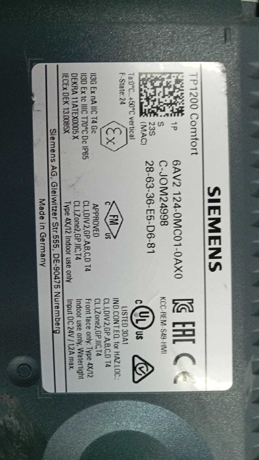 SIEMENS 6AV2 124-0MC01-0AX0 (C-JOM24998) HMI