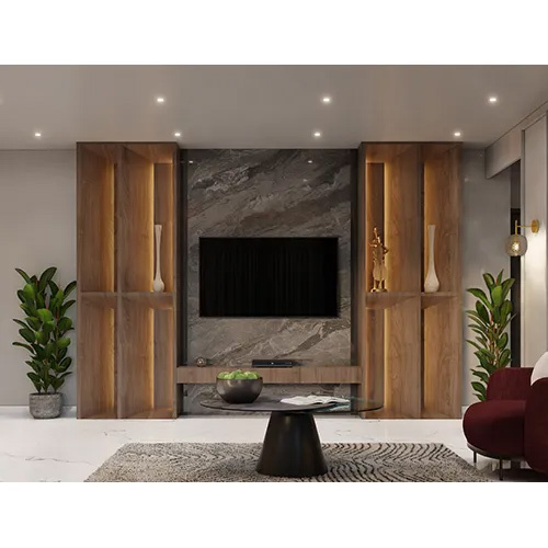 Tv Unit - Wood, Metal & Laminate, 200cm X 40cm X 180cm, Gray Black & Marble White | Modern Design, Sliding Doors, Integrated Lighting, Extended Shelving