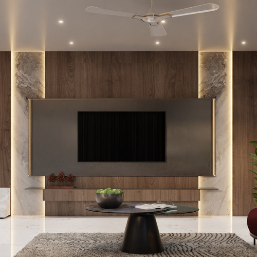 Tv Unit - Wood, Metal & Laminate, 200cm X 40cm X 180cm, Gray Black & Marble White | Modern Design, Sliding Doors, Integrated Lighting, Extended Shelving