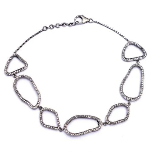 Un-shaped Oxidized Silver Bracelet - Gender: Women