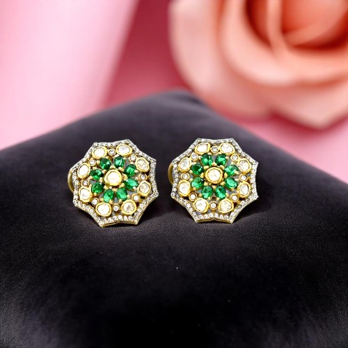925 Sterling Silver Lab Made Moissanite Emerald Stud Earrings