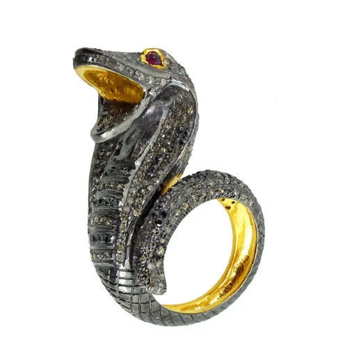 Snake Diamond And Silver Ring
