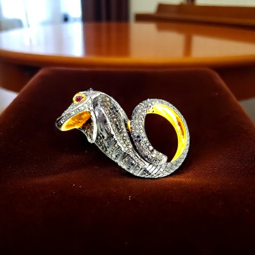 Snake Diamond Ring in 925 Sterling Silver with Natural Diamonds