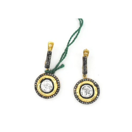 925 Sterling Silver Polki Diamond Dangle Earrings