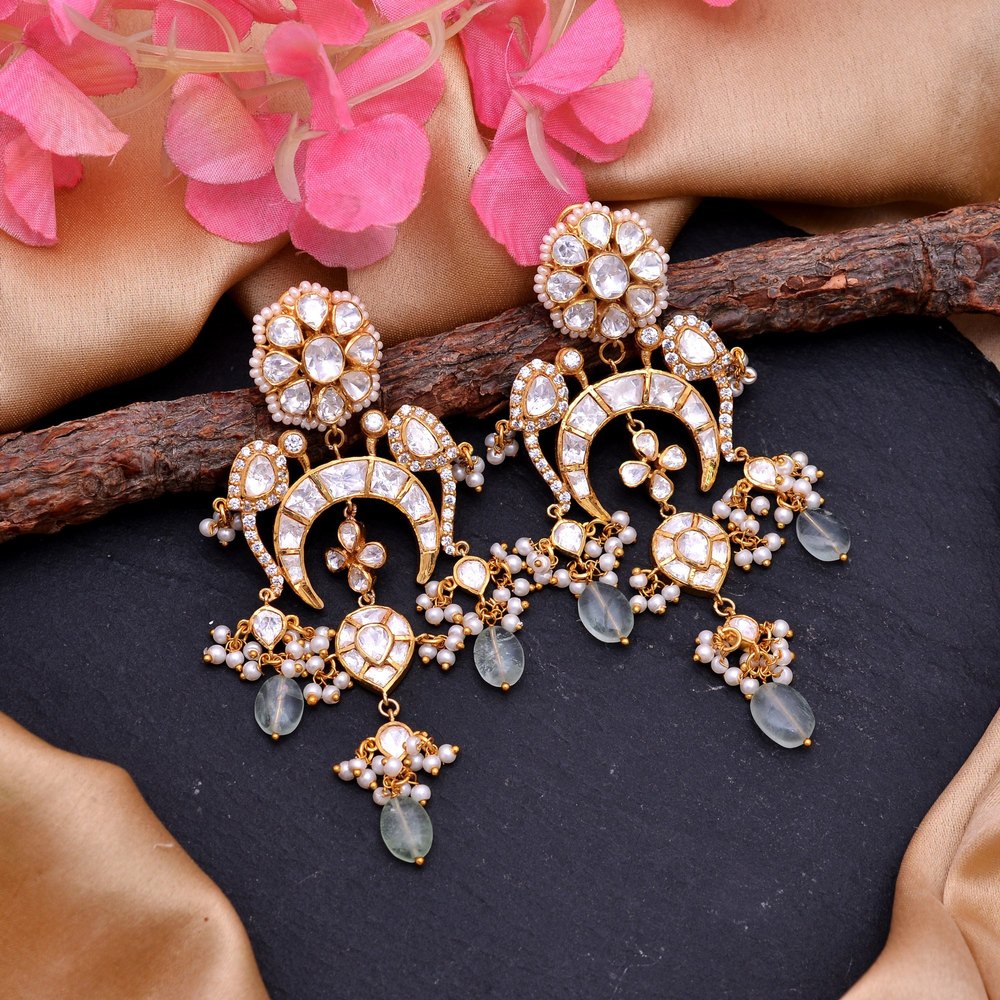 Gold Plated Silver Moissanite, Fluorite & Cz Earrings - Gender: Women