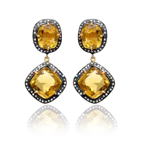 High Quality Citrine And Diamond Dangler Earrings