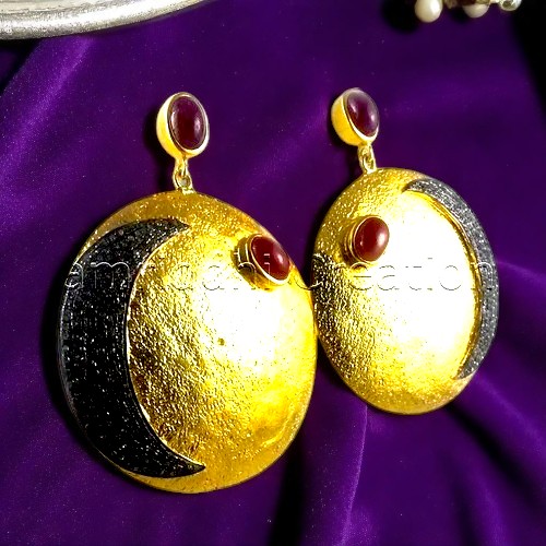 Crescent Ruby Sterling Silver Diamond Earrings - Diamond Cut: Excellent
