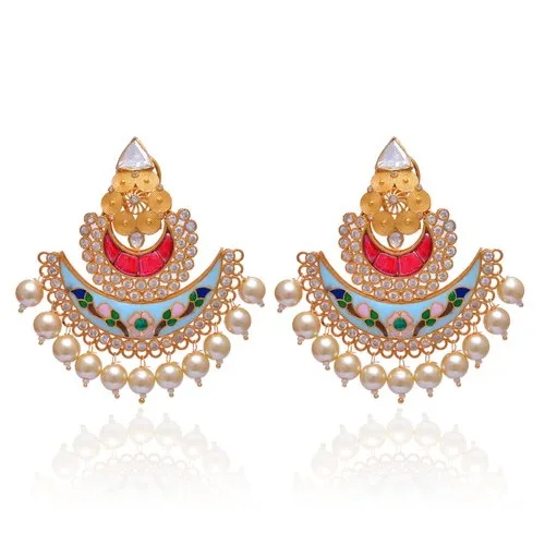 925 Sterling Silver Enameled Moissanite Polki Earring