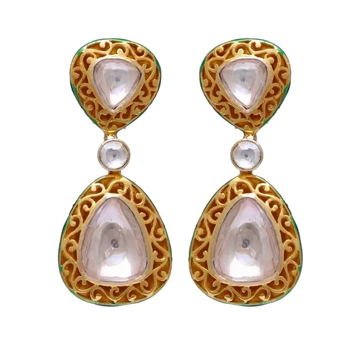 Meena Moissanite Polki Gold Plated Silver Earring