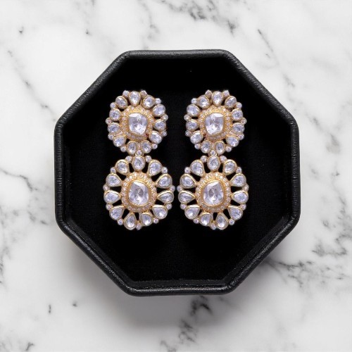 Traditional High Quality Moissanite Polki Gold Over Sterling Silver Earring