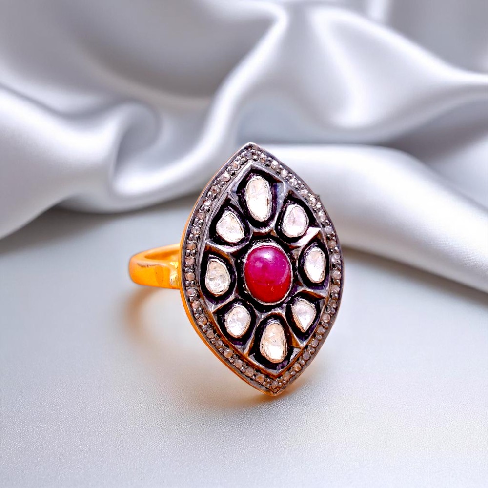 Ruby Diamond Polki Sterling SIlver Ring