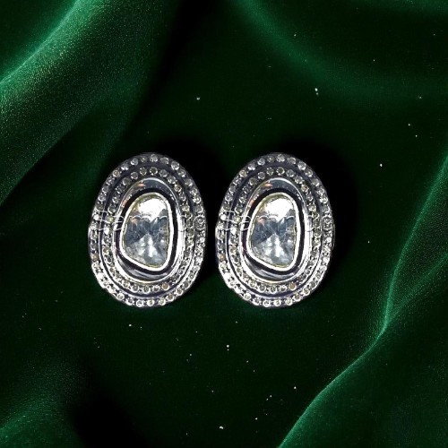 Antique Look Rose Cut & Polki Diamond Studs in 925 Sterling Silver | Gold Plated, Handmade