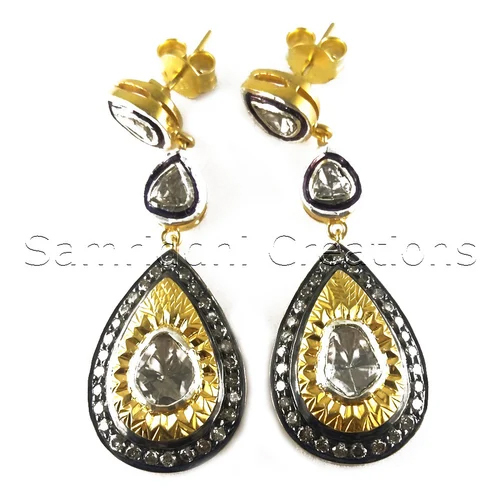 Diamond Polki Silver Earrings