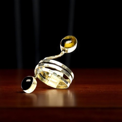 Adjustable Spiral Ring with Natural Amethyst & Citrine