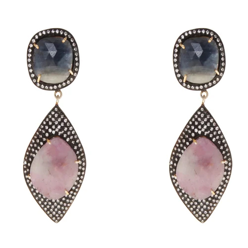 925 Sterling Silver Sapphire Vermeil Gold Earrings