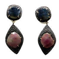 Genuine Sapphire Earrings - Shape: Emerald