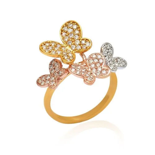 Fine Diamond Gold Butterfly Design Ring - Gender: Women's