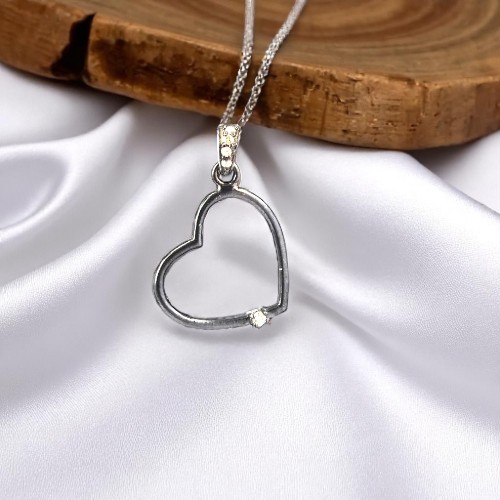 Heart Charm Pendant in Black Gold Plated 925 Sterling Silver with Natural Diamonds