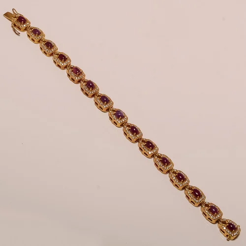 Elegant Silver Bracelet Studded With Natural Ruby
