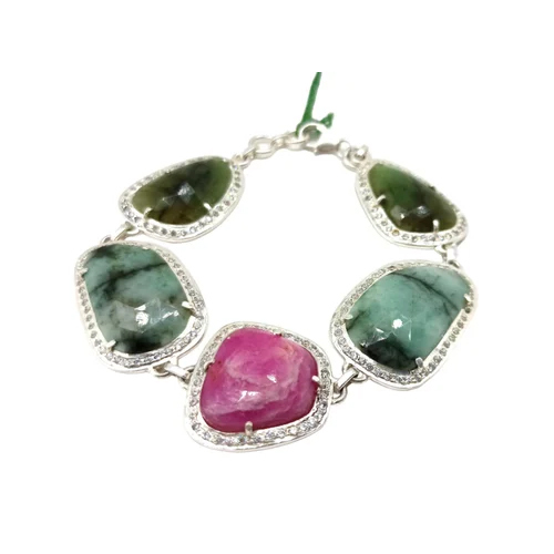 925 Sterling Silver Natural Emerald Bracelet
