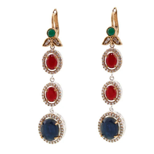 Turkish Silver Earrings - Shape: Emerald