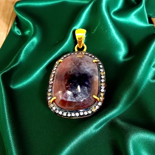 Sterling Silver Natural Faceted Ruby Artisan Pendant - Diamond Cut: Excellent