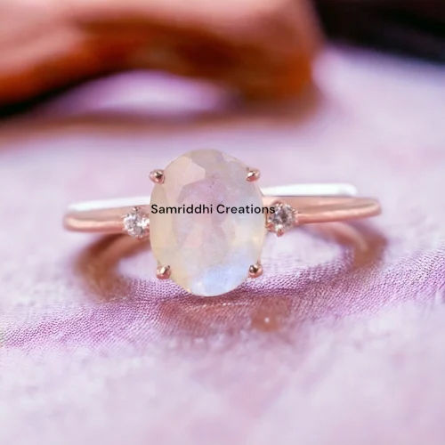 Rainbow Moonstone Ring - Shape: Emerald