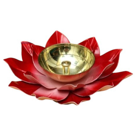 Brass Lotus Diya (Red)