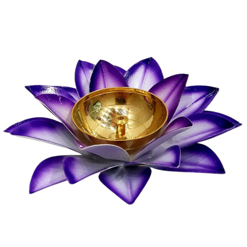 Brass Lotus Diya (Red)