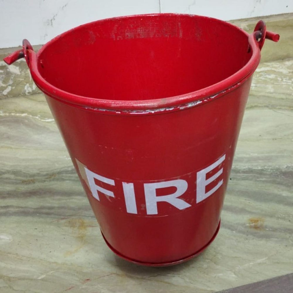 Fire Bucket - Mild Steel 10 Liter Capacity Red 5 Kg Weight | Ideal for Industrial Fire Fighting Portable Design High-Temperature Resistance