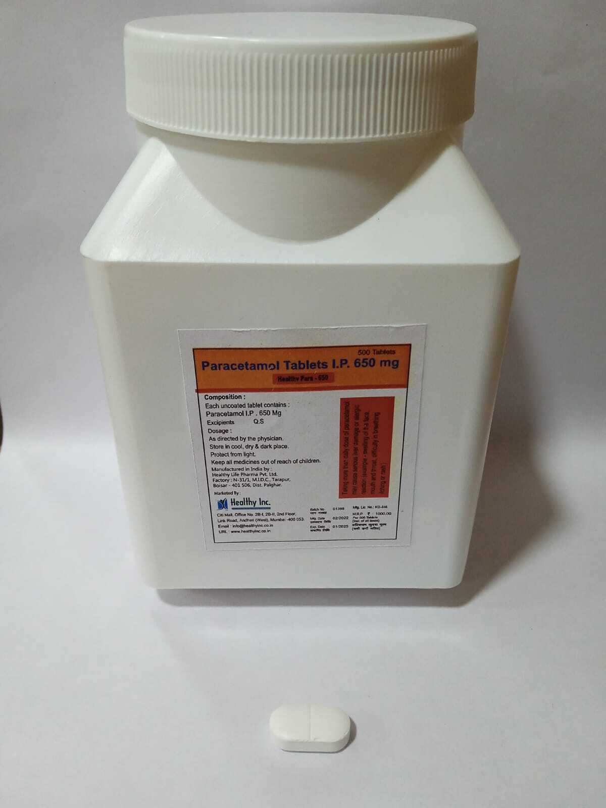 Paracetamol Tablets - 650 Mg Uncoated Dosage As Prescribed By Physician Expiration 2 Years Store In Cool Dry Place