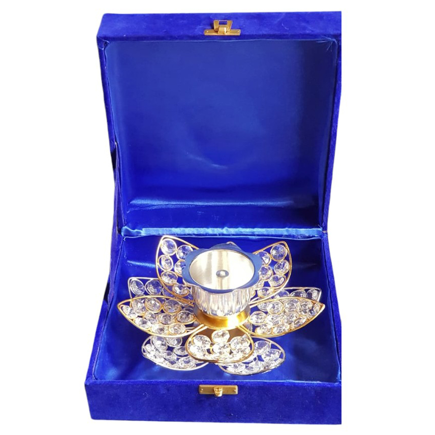 Crystal Lotus Akhand Diya with Blue Gift Box