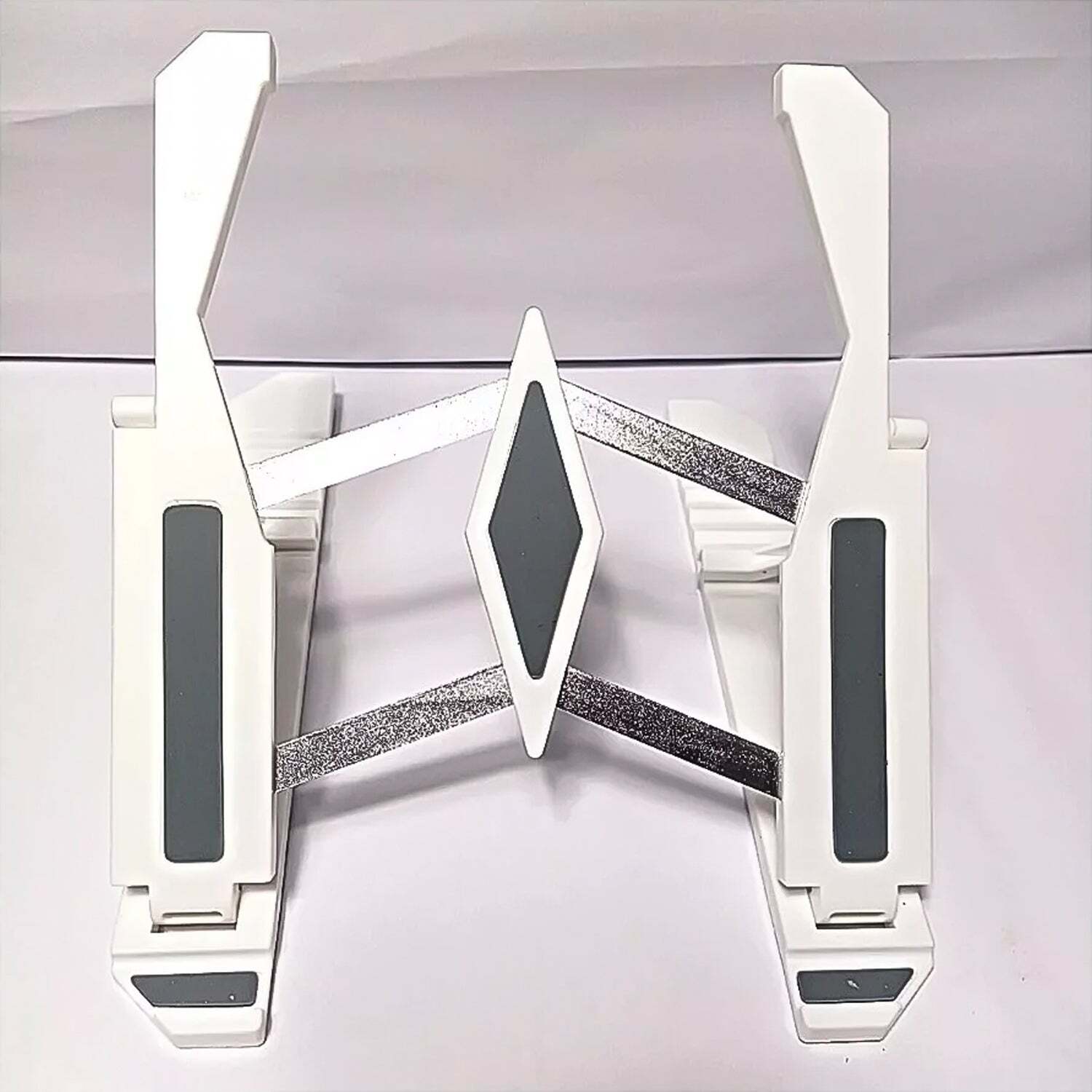 Multi-position Adjustable Tablet / Mobile Phone / Bracket Holder (1 Pc) - Abs Plastic, 24x8x3 Cm, White-black | Foldable, Multi-angle, Anti-slip, Seven Height Levels