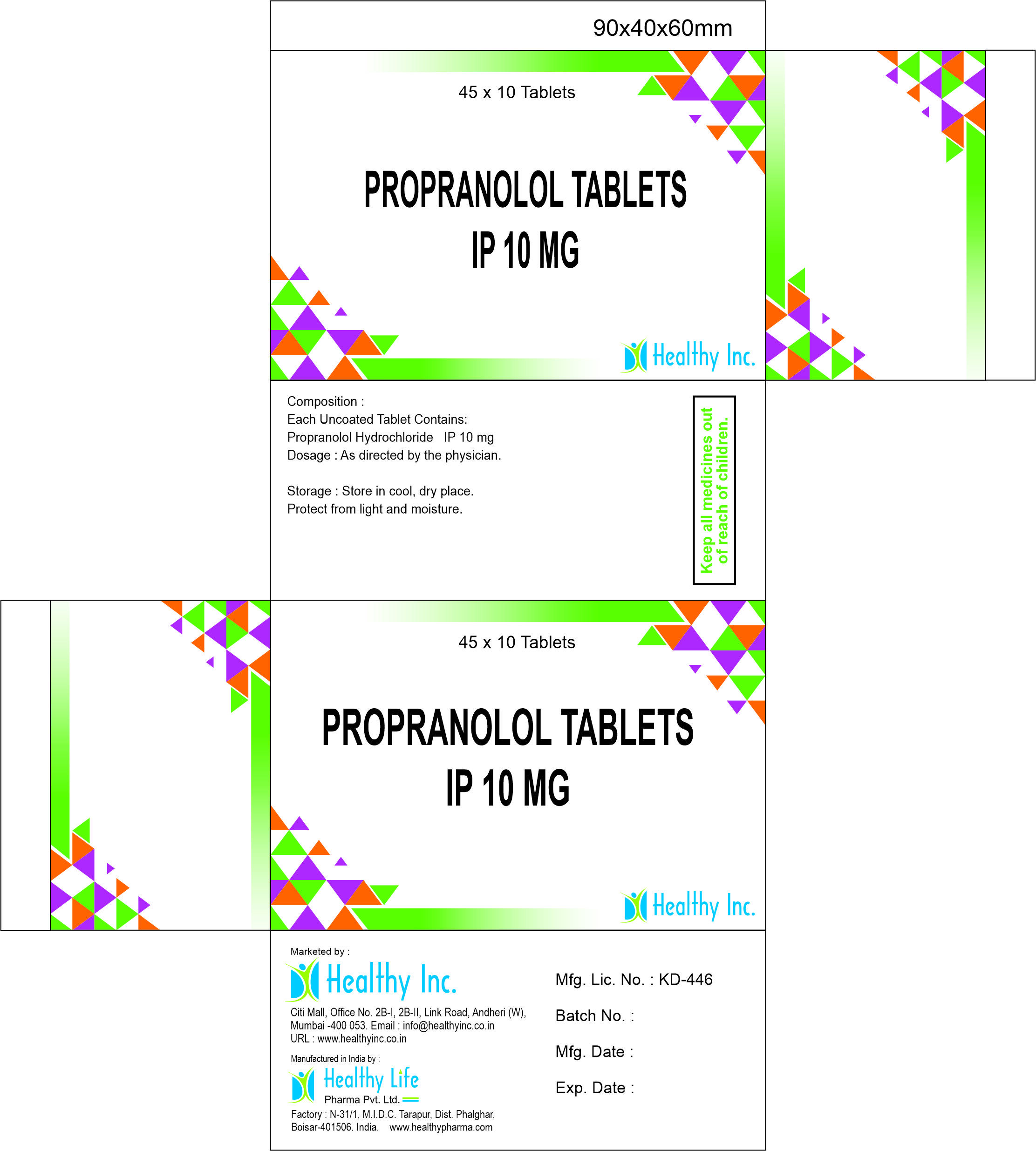 Propranolol Tablets Bp - 10 Mg & 40 Mg , High Blood Pressure Treatment , Uncoated Tablets For Cardiac Health, Dosage As Per Doctor's Guidelines