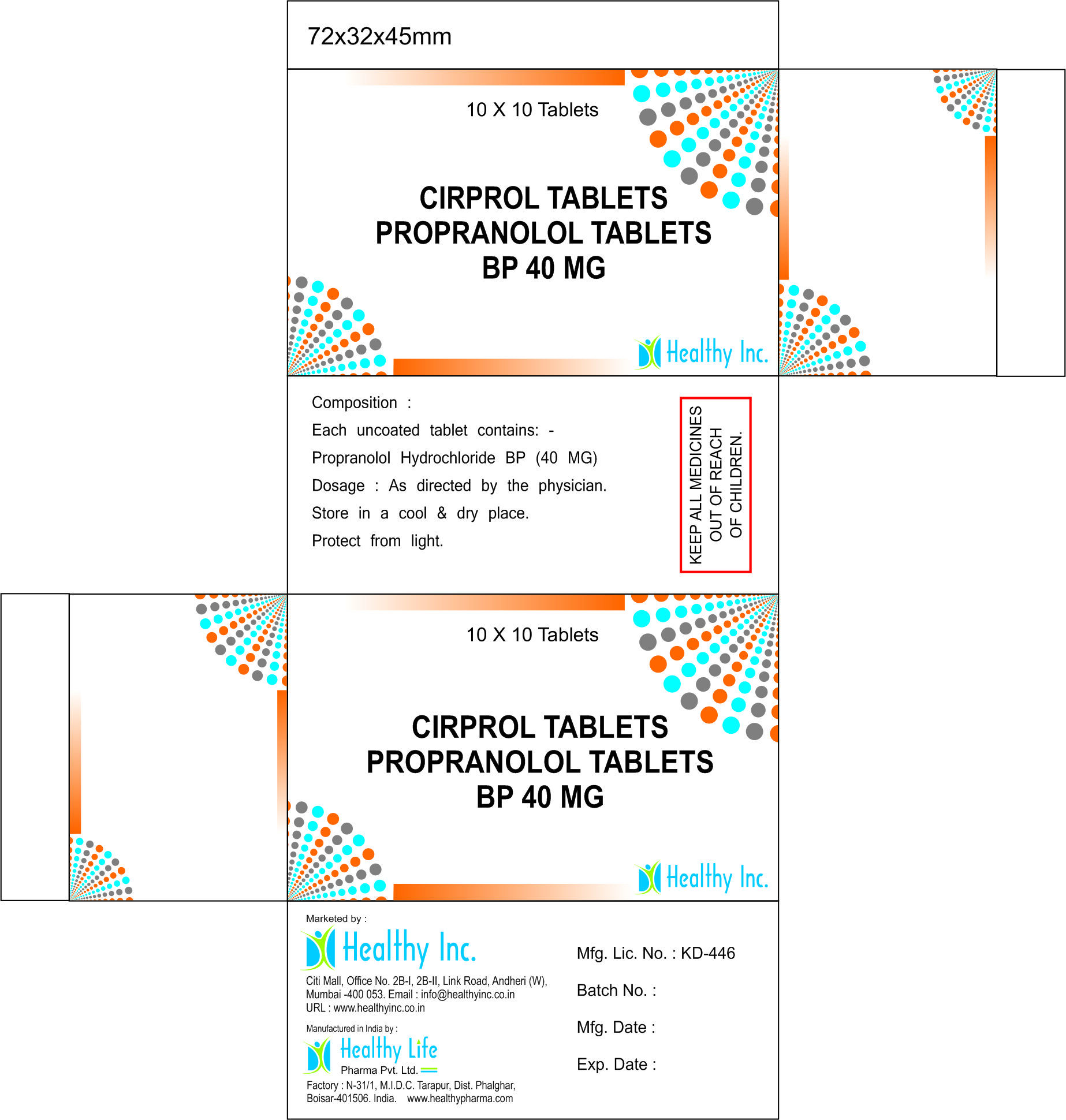 Propranolol Tablets Bp - 10 Mg & 40 Mg , High Blood Pressure Treatment , Uncoated Tablets For Cardiac Health, Dosage As Per Doctor's Guidelines