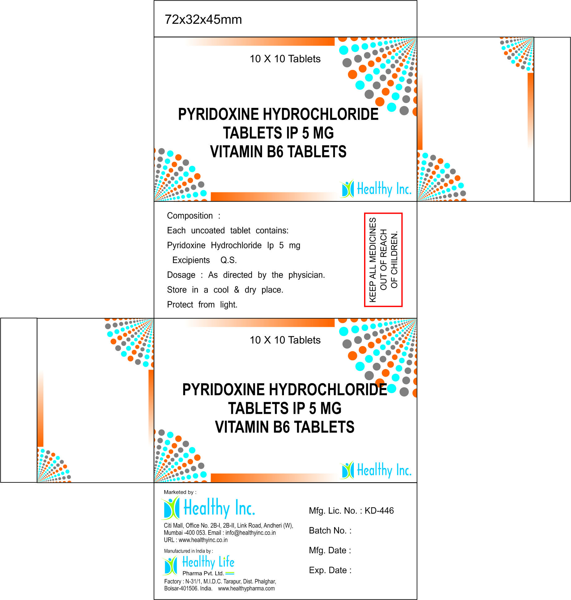 Pyridoxine Hydrochloride Tablet 5mg - Drug Type: Generic Drugs