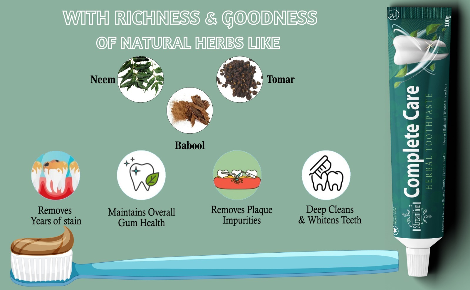 Complete Care Toothpaste - Natural Herbal Ingredients , Antibacterial & Anti-inflammatory Properties For Holistic Oral Care
