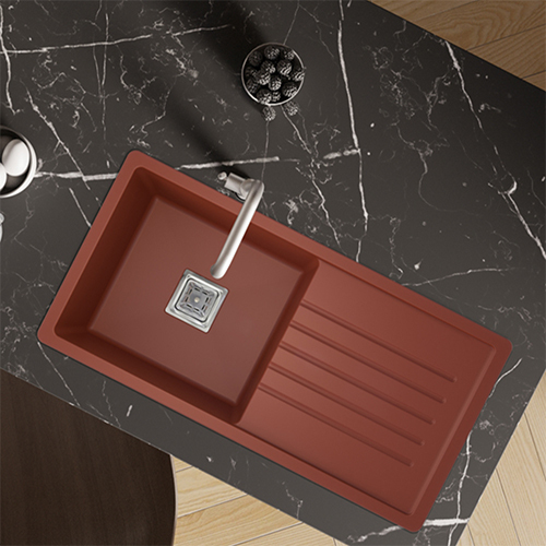 Glo Collection Metallic Choco Red Quartz Kitchen Sink - Application: Industrial