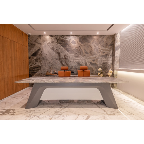 Executive Table - Engineered Wood, 120 Cm Width, Natural Wood & White Color, Ergonomic Design With Storage Drawers, Matte Finish