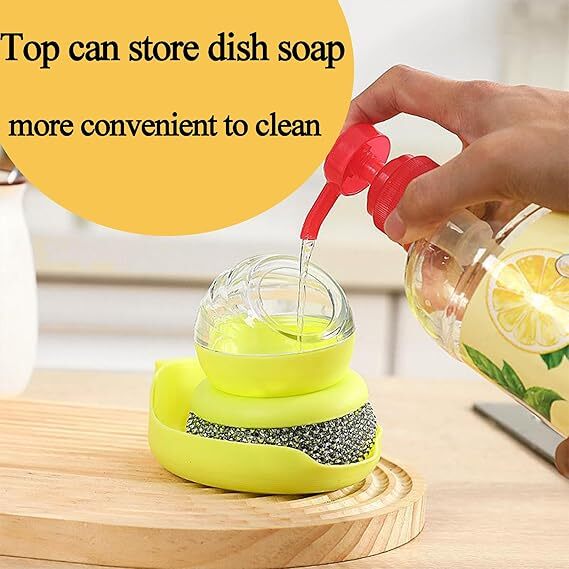 Mitsico Dish Brush with soap Dispenser, Steel Scrubber with Replaceable Ball for Cleaning Dishes, pots, Pans, Grills, Sinks