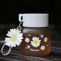 Mitsico Daisy Frosted Glass Water Bottle with Lid - 300ml, Portable Rope, Small Coffee Mug Cute Juice Jar Flower Tea Drinking Cup